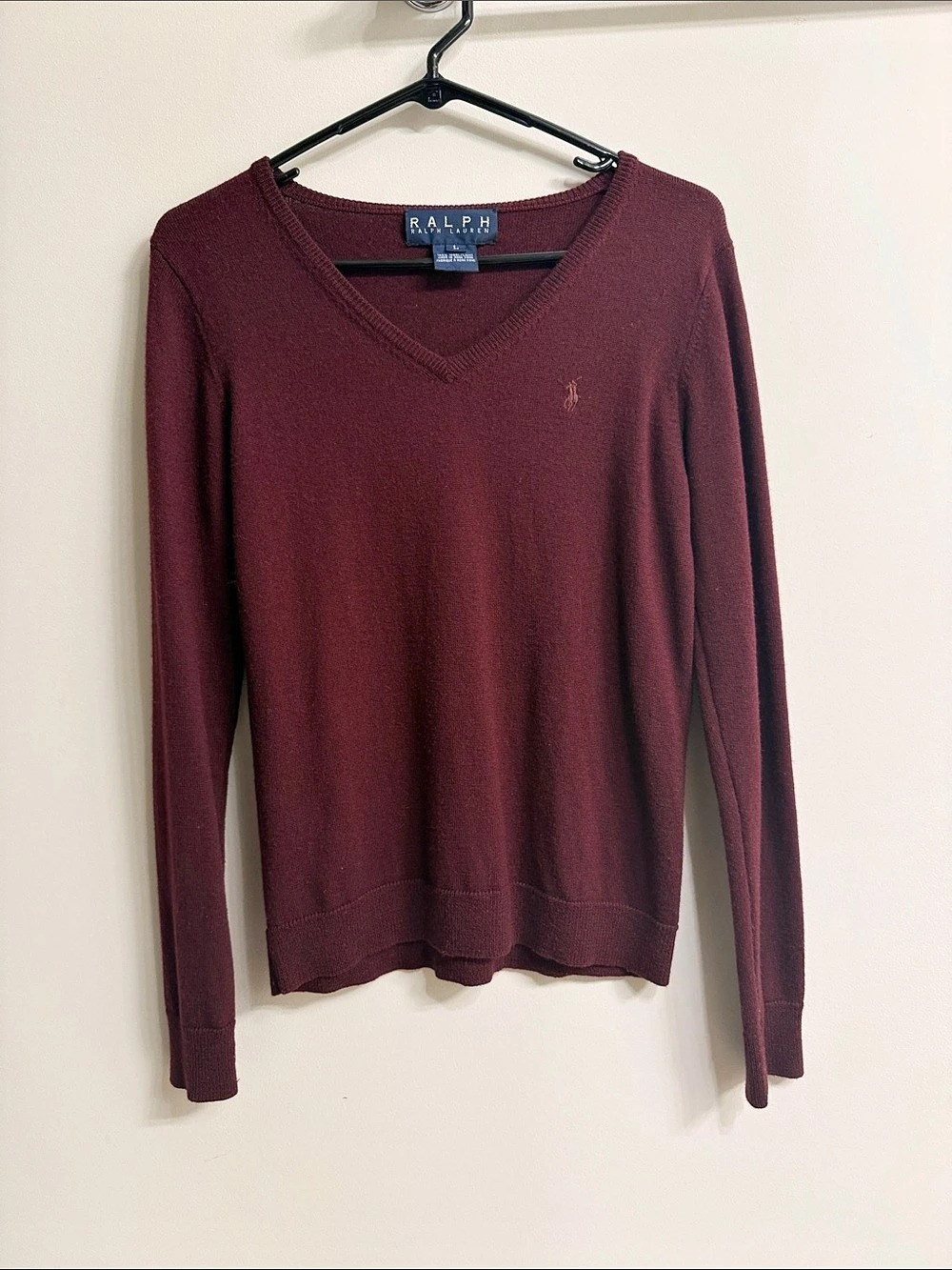 Ralph Lauren 100% Wool V-Neck Sweater in Burgundy